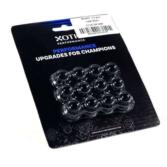 12 Point Nuts 7/16" - 20, 0.6 in. flange, Socket Size 1/2" x 12 pcs N1402