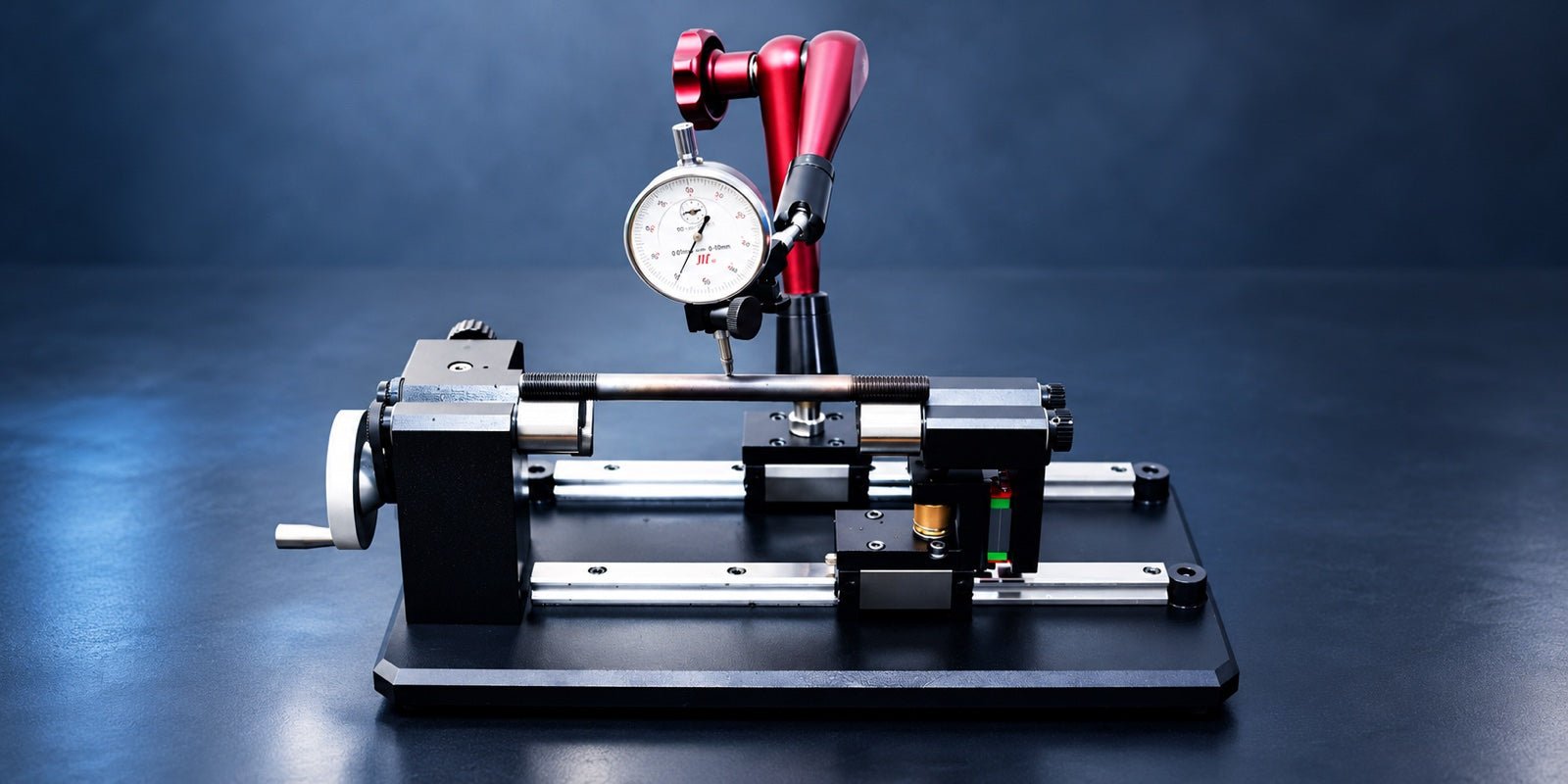 Dial indicator measuring a fastener on a precision inspection fixture