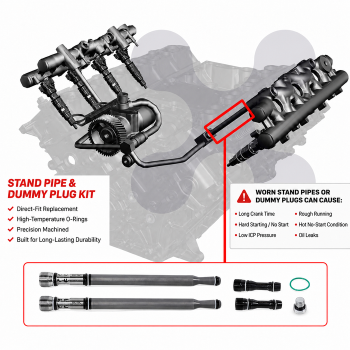 Stand Pipe & Dummy Plug Kit - 2004.5-2010 Ford 6.0L Power Stroke E/F-Series 6E7Z-9A332-B Fuel Supply Tube