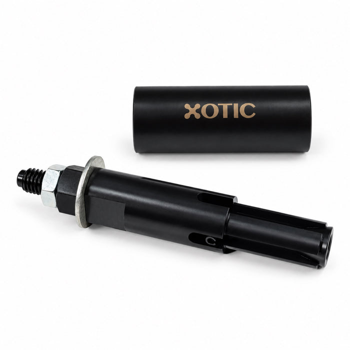 XOTIC PERFORMANCE TL667 injector cup tool and detached sleeve, angled detail view