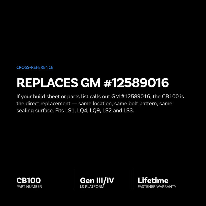 Non-VVT LS Camshaft Retainer Plate Kit Chevrolet LS Gen III 4.8L-6.0L | Replaces GM 12589016; Bonded Seal and 4 Mounting Bolts Included CB100